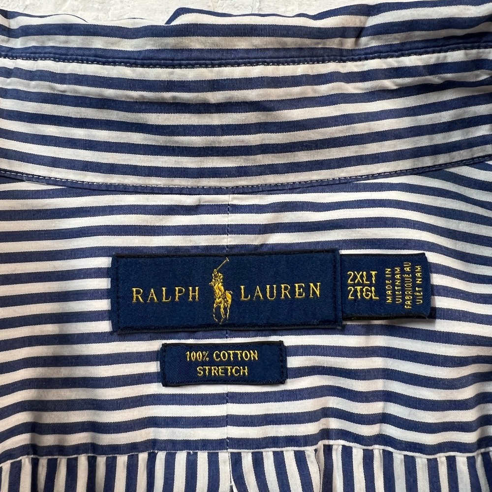 Ralph Lauren Shirt Men 2XLT Blue Stripe Button Down Long Sleeve Pony Logo Preppy - Picture 9 of 11